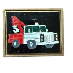 Vintage Solid Brass Tow Truck Belt Buckle Workwear Collectible Industrial